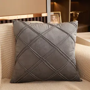 New Arrival Plain Decorative Stripe Throw Pillow Cover Soft Velvet Sofa Cushion Covers