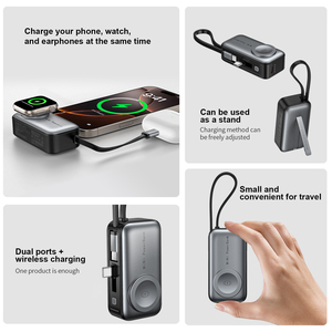 Chargeur sans fil compact 3-en-1 léger pour dropshipping avec câble de charge et station de 5000 mAh pour montre avec support - Product Image 3