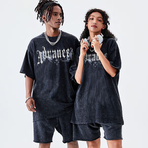 Lavado transfronterizo de 230g de talla grande para hacer una camiseta de flores fotocopiada antigua, jersey de cuello redondo pesado, Camiseta de algodón personalizada - Product Image 2