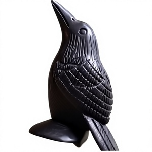 Figura de Búho Tallada en Obsidiana Negra Natural para Decoración de Halloween de Rajasthan - Venta al por Mayor - Product Image 1