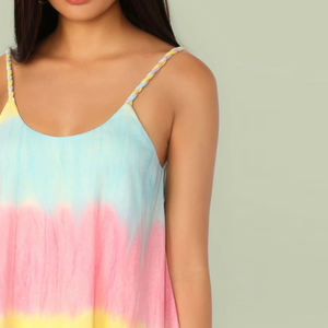 Cravate Teinture Balançoire Robe Cami Multicolore Femme Robe Tie Dye Robe À Bretelles Spaghetti - Product Image 6