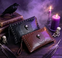 Dompet Clutch Kulit Asli Wanita Buatan Tangan dengan Ritsleting, Detail Rumbai, Denim Metalik, Tahan Air & Anti Maling