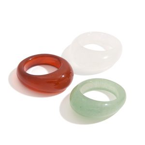 Bague en pierre naturelle d'aventurine verte, forme géométrique ovale, bijoux unisexes, cadeau - Product Image 1