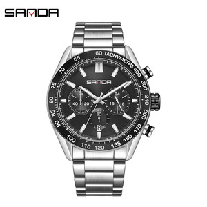 Reloj de Cuarzo Redondo para Hombre SANDA 5501, Esfera de 43 mm, Correa de 20 mm, Estilo Moderno y Ejecutivo, Resistente al Agua, con Fecha, Correa de Acero Inoxidable - Product Image 3