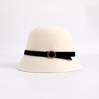 Cappello a Secchiello in Lana da Donna Beige Stile Francese Retrò Cappello da Pescatore Autunno Inverno Caldo Elegante Chic in Feltro di Lana