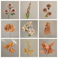 Bunga Pernikahan Buatan Warna Coklat Mawar Lily Hydrangea untuk Dekorasi Rumah dan Pesta