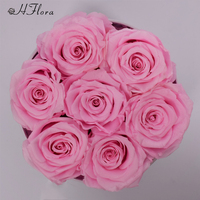 HFlora Vente en gros de belles roses roses bon marché de 5 à 6 cm, vraies roses, cadeau pour la Saint-Valentin, Noël, la remise des diplômes, l'anniversaire, boîte finie