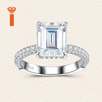 Emerald geslepen VVS Moissanite ring S925 zilver pavé band GRA gecertificeerd, slaagt voor diamanttest, verlovingsjuweel voor dames
