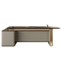 Bureau de direction en forme de L, design en bois, luxe léger, ambiance haut de gamme, style moderne minimaliste, mobilier de bureau pour manager