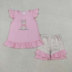RTS <b>Easter</b> Rabbit Camouflage Print 95% Cotton Girls Baby Girl Clothing Set - Product Image 3