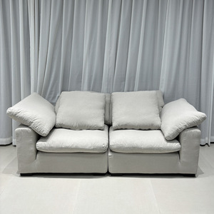 Canapé Cloud - Crème et Blanc en Tissu Coton-Lin Ultra Doux avec Blocs Amovibles et Lavables pour Salon - Product Image 1