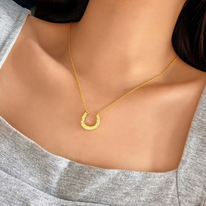 Fashion Trendy 18K Gold Plated Micro Paved Cubic Zircon Lucky Charm Horseshoe Pendant Necklace for Women - Product Image 4