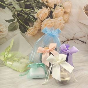Petits sacs en organza transparent avec nœud 11x16cm, sacs en maille romantiques pour bijoux, emballage de boucles d'oreilles, sachets pour mariage, fête de Noël - Product Image 5