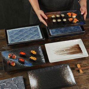 Japanese Tableware <b>Ceramic</b> Sushi Sashimi Serving <b>Plate</b> Rectangular Barbecue <b>Plate</b> Creative Porcelain Snack Dessert Fruit <b>Plate</b> - Product Image 2