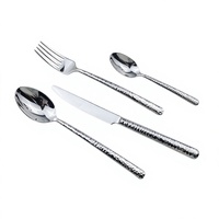 Ensemble de couverts en acier inoxydable 304, manche martelé argenté, fourchette, couteau, cuillère, ensemble de couverts pour mariage, restaurant, salle à manger