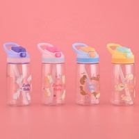 Bouteille d'eau en plastique réutilisable de 450 ml sans BPA, écologique, avec paille, personnalisable avec logo, motif dessin animé mignon pour filles - Vente en gros