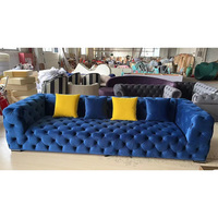 Canapé de salon Chesterfield en velours 3 places de haute qualité ensemble de tissu tufté d'intérieur bleu pour appartement et hôtel