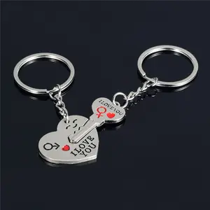 Wholesale Cheap I Love You Key Heart Couple Metal Keychain Valentine's Day Metal Couple Gift Keychain