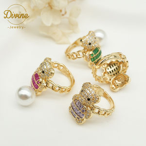 Anillos de Oso Teddy Ajustables con Circonitas al por Mayor, Joyería Chapada en Oro, Anillos de Hombre Estilo Hip Hop, Anillos Creativos de Osito Pequeño y Lindo para Regalos de Niña - Product Image 3