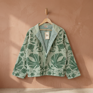 Embroidered Woven Woolen Floral Quilted Jacket <b>Women</b> Boho Summer Winter <b>Coat</b> Wool Lining Single Button Outerwear Polyester - Product Image 3