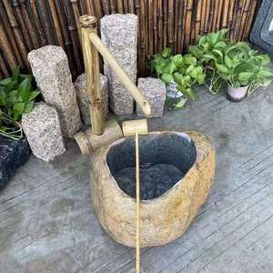 Fontaine d'eau d'extérieur en pierre naturelle, en bambou - Product Image 2