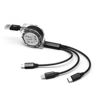 Cable USB-C de Cobre Puro con Impresión de Marca para Regalo Empresarial, Carga Rápida de 2.4A, Blindaje Trenzado, Cable USB Retráctil 3 en 1