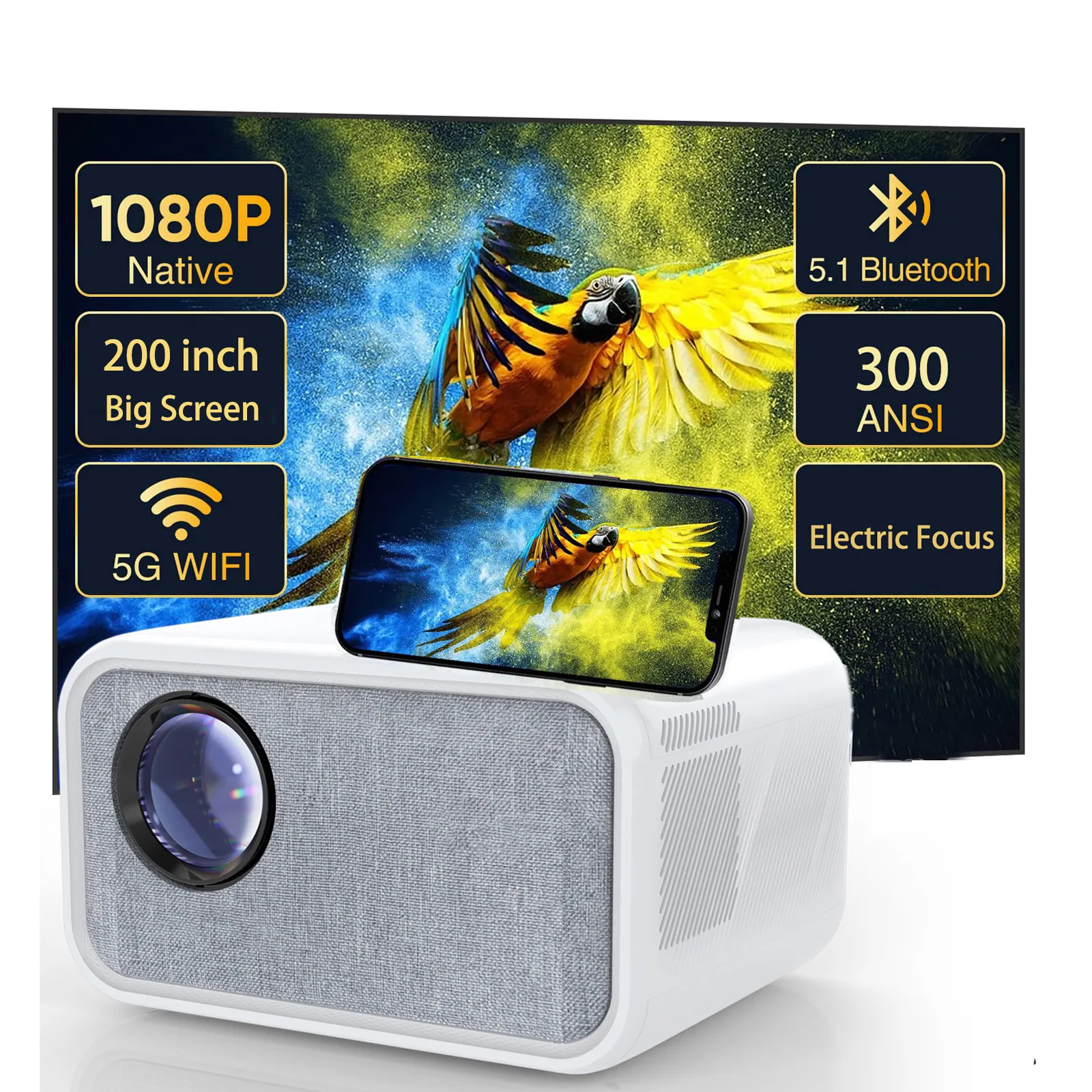 Tripsky proyektor Android 1080P HD, proyektor pintar Video 5G portabel 4K Wifi Video LCD