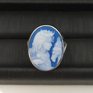 Dames élégantes bijoux Vintage 925 bagues en argent Sterling vert bleu <span class=keywords><strong>noir</strong></span> naturel Agate ovale <span class=keywords><strong>camée</strong></span> réglable mode anneaux nouveau - Product Image 2