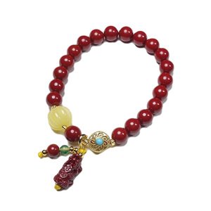 กำไลข้อมือจากแร่ซินนาบาร์ที่มีปริมาณสูง ทรายทองสีม่วง และขี้ผึ้ง พร้อมดีไซน์ปี่เซียะแบบเส้นเดี่ยวหรือหลายเส้น ที่เป็นเครื่องรางเสริมดวง - Product Image 5