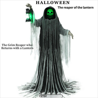 Grande Lanterne Lumineuse d'Halloween à Induction Électrique, Décoration Horreur Squelette Animaux de la Mort Animés, Ornement Balançant