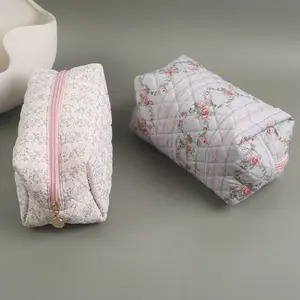 Winter Eco Friendly Cotton Floral Makeup Bag Aesthetic Organic Quilting-travel Skincare Pouch Bag