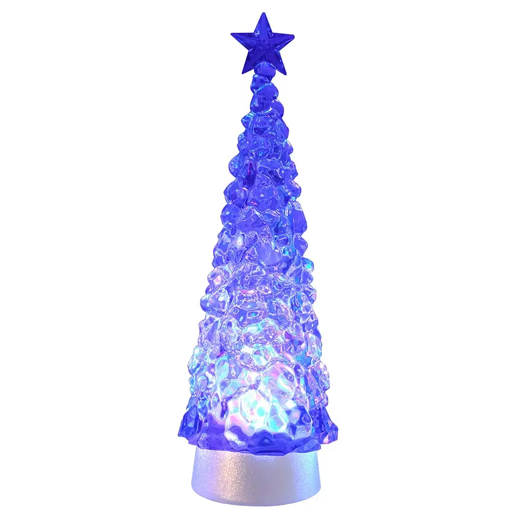 Customize Mini Holiday Home Decoration RGB Led Lights Sliver Glitter Spinning Xmas Crystal Christmas Tree