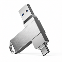 Flash Drive USB 3.2 Gen1 Dual USB 32GB |   Dual USB-C+A Desain Putar Berbahan Logam Penyimpanan Cadangan 1 Tahun Garansi