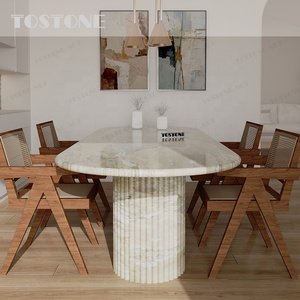 Tostone Modern Simple Style Natural Green <strong>Ceppo</strong> Breccia Marble Dining Table for Home Kitchen <strong>Restaurant</strong> Use Round Oval Top Slab - Product Image 2