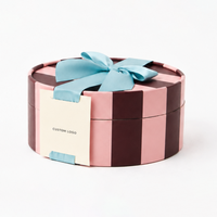 Caja Redonda de Cartón a Rayas, Elegante y Personalizada, con Tapa y Lazo de Cinta, Embalaje Reciclable para Pequeños Conjuntos de Regalo