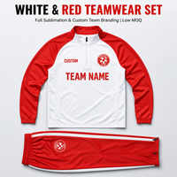 Ensemble de survêtement de football personnalisé à manches longues avec fermeture éclair quart de tour, blanc et rouge, uniforme d'équipe sublimé, OEM ODM, faible MOQ