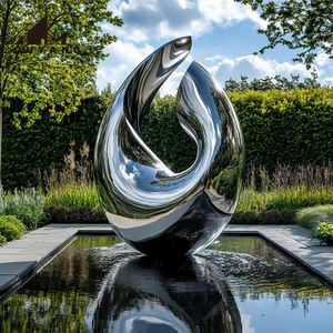 Sculpture moderne abstraite <span class=keywords><strong>en</strong></span> acier inoxydable <span class=keywords><strong>pour</strong></span> la décoration de villas et de parcs, <span class=keywords><strong>fontaine</strong></span> de jardin extérieure avec base <span class=keywords><strong>en</strong></span> <span class=keywords><strong>pierre</strong></span> noire polie - Product Image 4