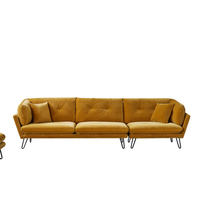 Juego de sofá modular de cuatro plazas de estilo europeo en madera naranja y tela con otomana para uso en sala de estar o dormitorio, novedad