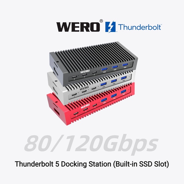 Thunderbolt 5 Dock with M.2 NVMe SSD Enclosure 80/120Gbps USB3.2 Gen2 10Gbps 140W PD 5G Ethernet Multi-Port Hub for Laptops