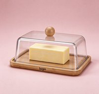 Boîte de rangement transparente anti-poussière en bambou et bois pour beurre, plat à beurre et à fromage avec couteau et fourchette