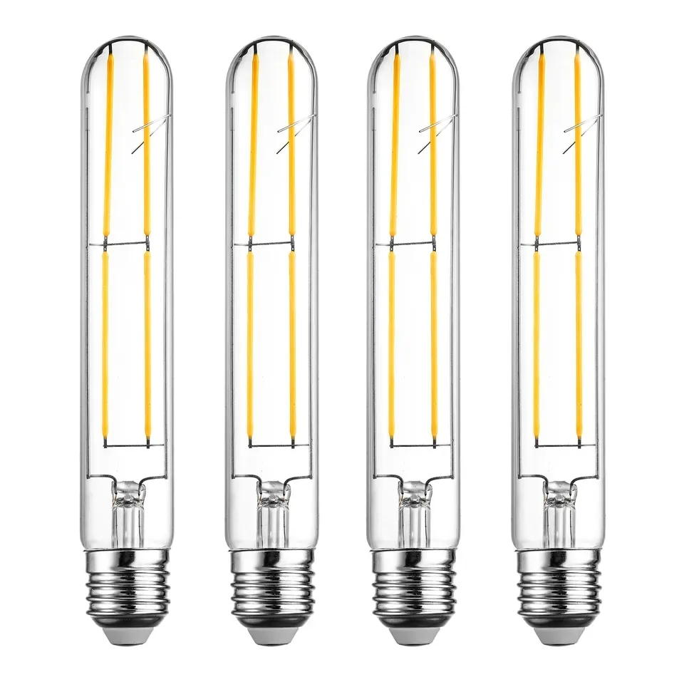 Decoración Luz cálida 110V Bombilla de luz tubular Regulable 4W 6W Base media E26 T30 T10 Edison Bombilla de filamento Led