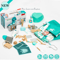 Nouveaux kits médicaux de jeu de rôle jouets en bois jeu drôle enfants bleu docteur jouets