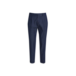 Designer de haute qualité Briglia Blue Denim Coton Stretch Pantalon Plié Bas Fermeture Cachée Pantalon - Product Image 1