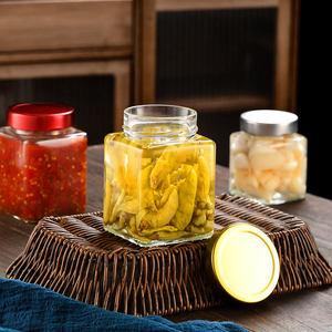 Conteneur de stockage carré pour <span class=keywords><strong>maison</strong></span> Bouteilles vides Bocaux en verre en conserve Bouteilles de sauce 380ml 500ml 730ml avec couvercle en métal profond - Product Image 2