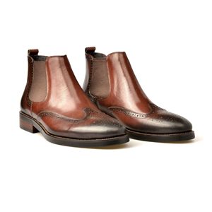 Nuevas Botas <span class=keywords><strong>Chelsea</strong></span> Brogue con Grabado para Hombre, Estilo Retro, de Media Caña, Sin Cordones, de Cuero Vacuno Genuino, para Otoño/Invierno - Product Image 1