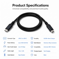 Cable USB3.2 Gen2 Tipo C de Carga Rápida de 100W, Cable de Carga y Sincronización de Datos de 10Gbps con Trenzado de Nailon para Computadoras Portátiles, Teléfonos, Oficina y Viajes