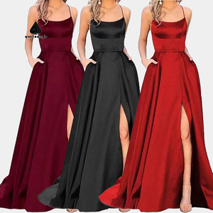 Abito da sera personalizzato <span class=keywords><strong>in</strong></span> tessuto satinato di lusso a colori abito da sera <span class=keywords><strong>Grande</strong></span> Taille con spacco inferiore da donna lungo Maxi abito di seta - Product Image 1