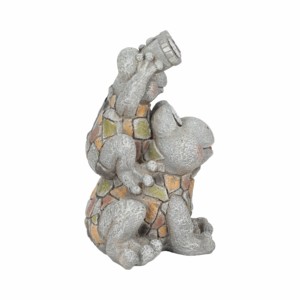 Statue de grenouilles chevauchant un cochon, yeux solaires, aspect pierre, ornement de jardin, décoration extérieure, porche avant, patio - Product Image 4
