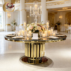 Ensemble de table à manger ronde moderne en acier inoxydable avec cadre doré pour la maison, l'hôtel, l'appartement, l'extérieur, meubles de salle à manger personnalisables - Product Image 6