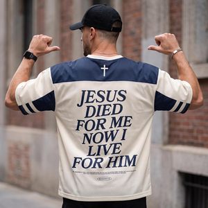 Camiseta de Fútbol Personalizada con Hombros Caídos y Malla, Diseño Religioso Cristiano, Unisex para Adultos, Todas las Temporadas, 140g, Impresión Digital - Product Image 3